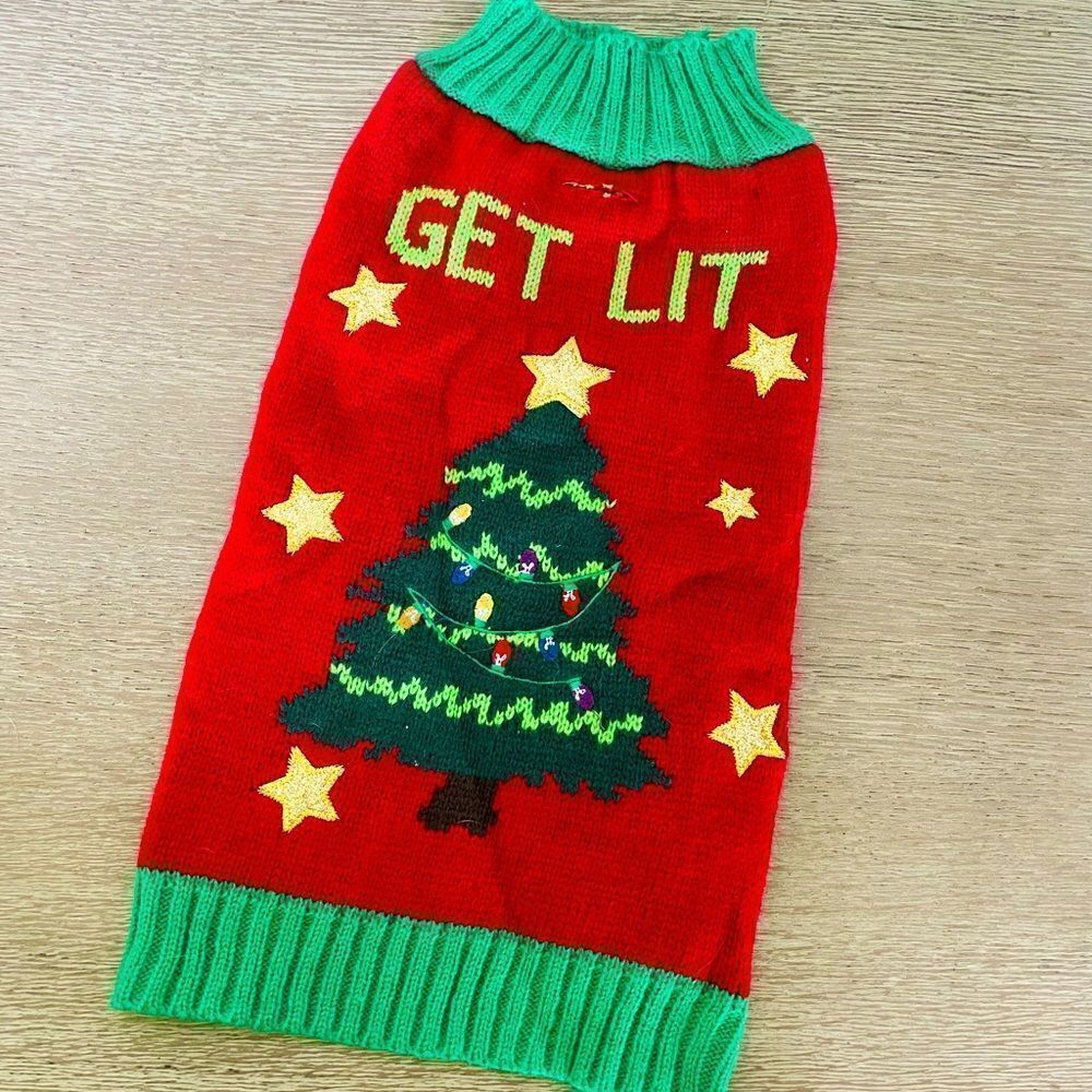 Get Lit Christmas Dog Holiday Tree Pet Sweater S